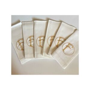 Frontgate Embroidered Monogram “F”Linen Guest Towels in Ivory Set of 6~ New